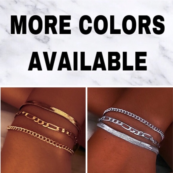 ⚜️[𝟯/$𝟮𝟴]⚜️3 Layered Silver Herringbone Figaro Bracelet NEW - Picture 9 of 11